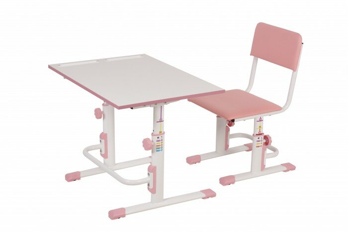 Растущая парта-трансформер M1 75х55 см и стул регулируемый L Белый-розовый