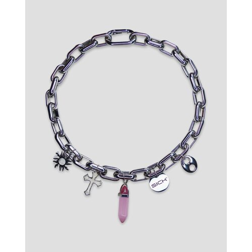 Колье 2SICK, кошачий глаз, длина 42 см, серебряный, розовый