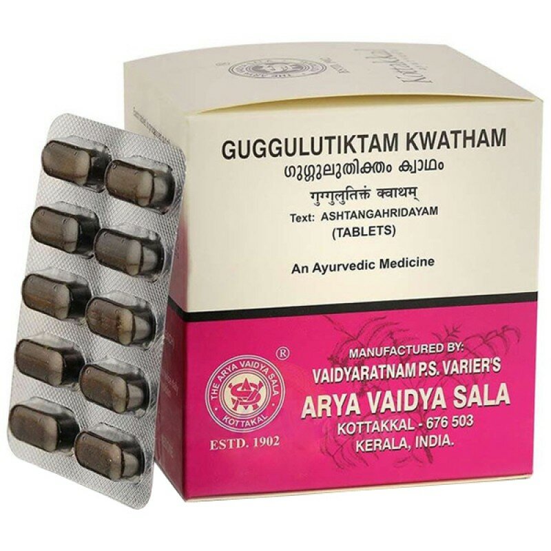 Гуггулутиктам Кватхам марки Арья Вайдья Сала (Guggulutiktam Kwatham Arya Vaidya Sala), 100 таблеток