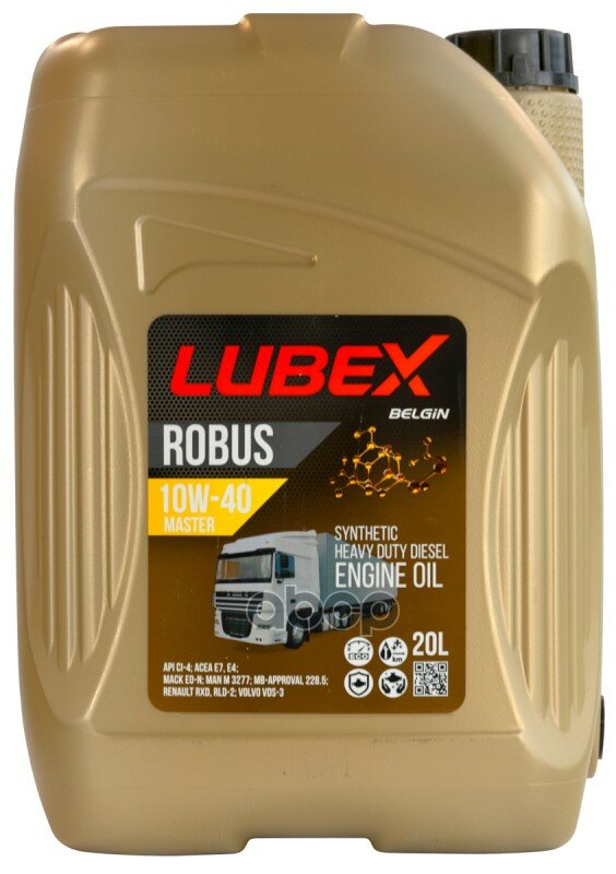 LUBEX Lubex Robus Master 10W40 (20L)_Масло Мот! Синтapi Ci-4, Acea E4/E7, Jaso Dh-1, Man M 3277, Mb 228.5,