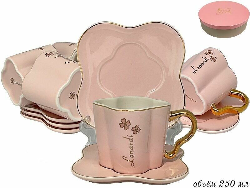 Чайный набор на 6 персон 12 предметов 6 шт чашек и блюдец 250 мл в подарочной упаковке фарфор Lenardi