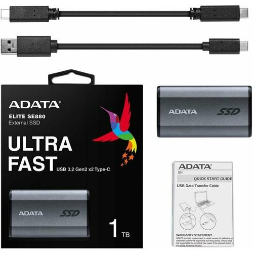 Накопитель SSD A-Data USB-C 1Tb AELI-SE880-1TCGY SE880 2.5 серый ssd накопитель a data asu650ns38 480gt c