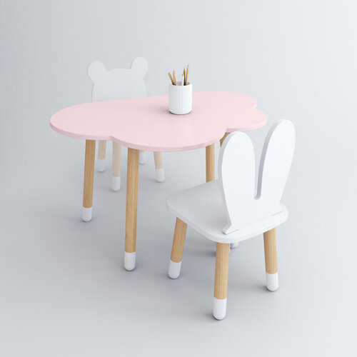 Комплект детской мебели DIMDOMkids стол Облако розовый стул Зайка белый 3700₽