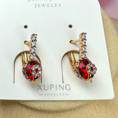 Серьги XUPING JEWELRY фианит кристаллы Swarovski размер 17 мм красный золотой 1326₽