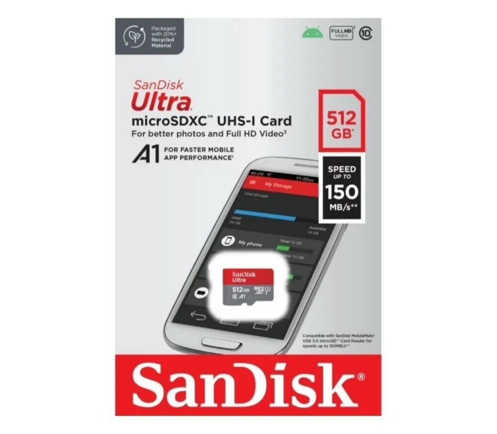 Карта памяти 512GB SanDisk Ultra microSDXC C10 U1 UHS-I 100MB/S, без адаптера - фото №9