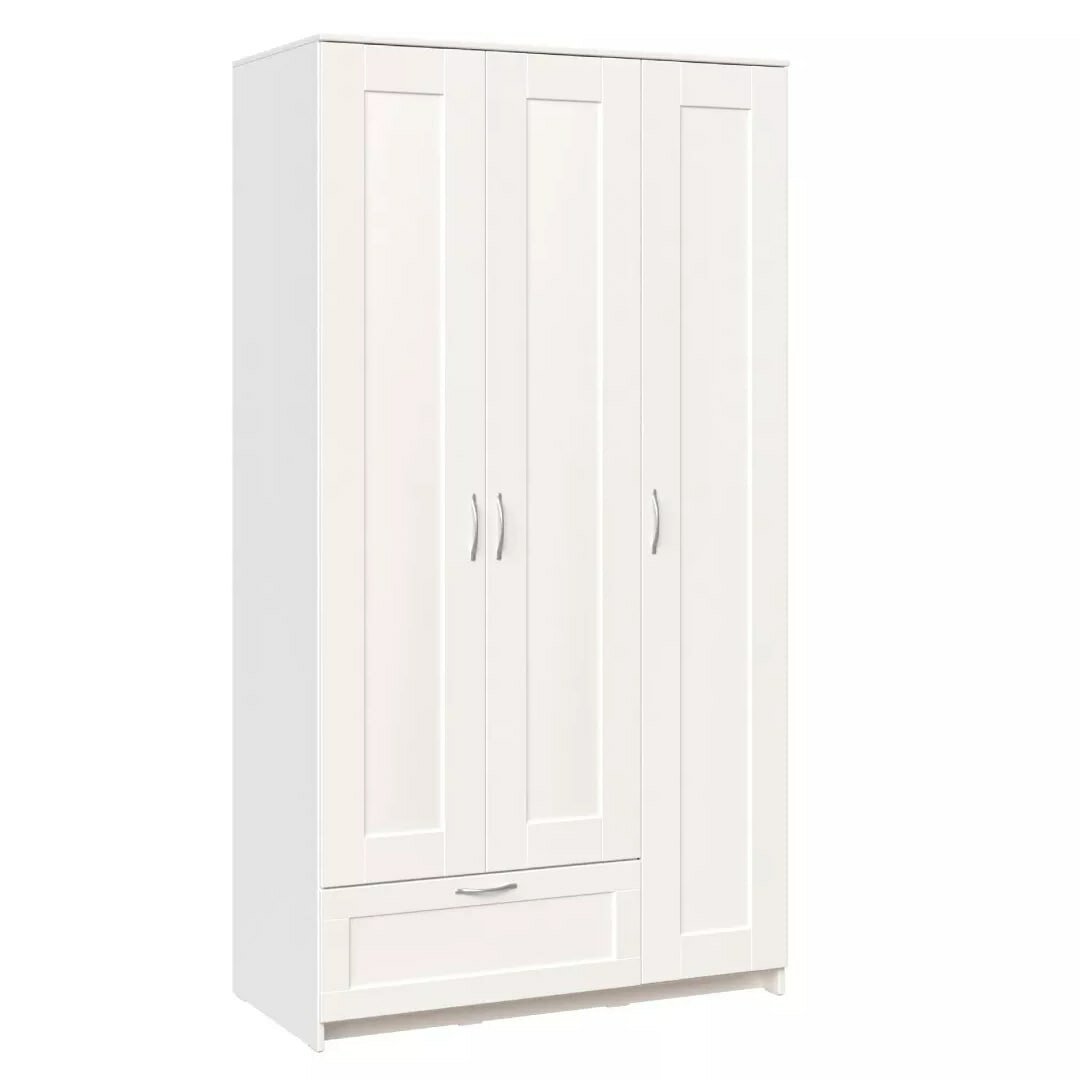 Сириус Шкаф распашной 3 двери и 1 ящик, 117х59х220 см, белый
