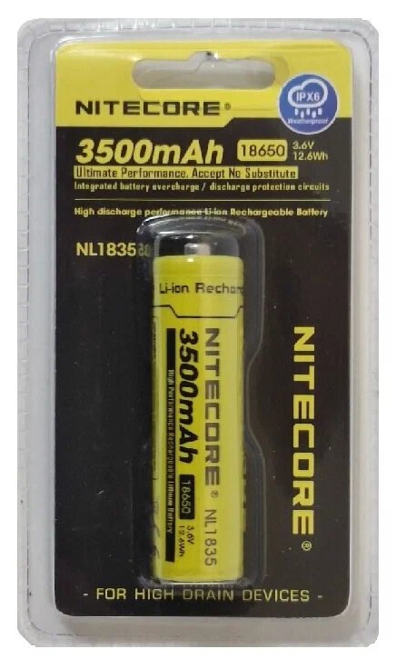 Аккумулятор NITECORE NL1835, Li-Ion 18650 , 3.6 В, 3500 мАч без защиты, с высоким контактом BL1