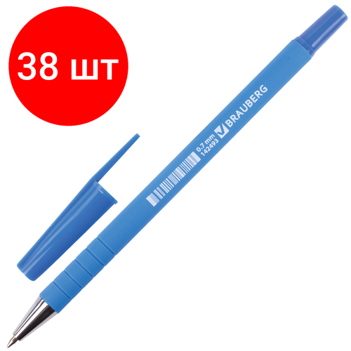 Комплект 38 шт, Ручка шариковая BRAUBERG Capital blue, синяя, корпус soft-touch голубой, узел 0.7 мм, линия письма 0.35 мм, 142493