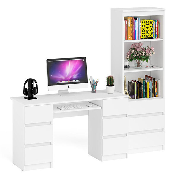 фото Стол компьютерный Мори МС-2 + Стеллаж МСТ600.3, цвет белый