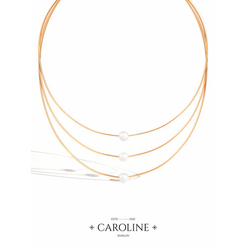 фото Колье caroline jewelry, жемчуг имитация, длина 47 см., золотой