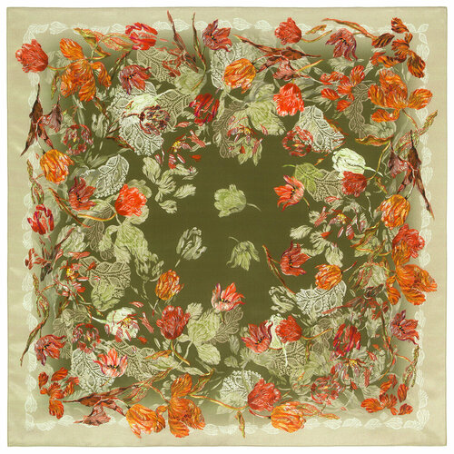 фото Платок павловопосадская платочная мануфактура,89х89 см, хаки, зеленый