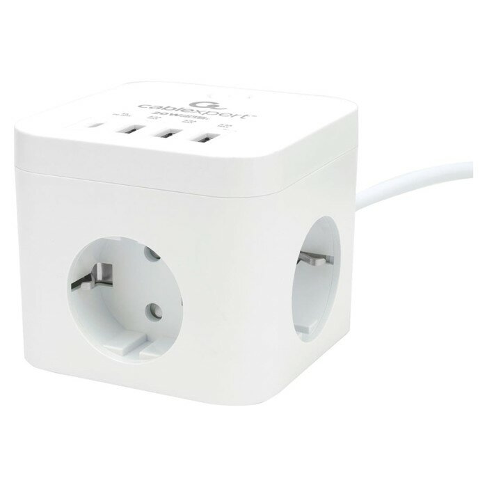 Cablexpert Сетевой фильтр Cablexpert Cube CUBE-3-CU3-W-1.5, 3р, 10А, 1xType-C PD, 3xUSB,1.5м, ур. защ.4+ 1030904