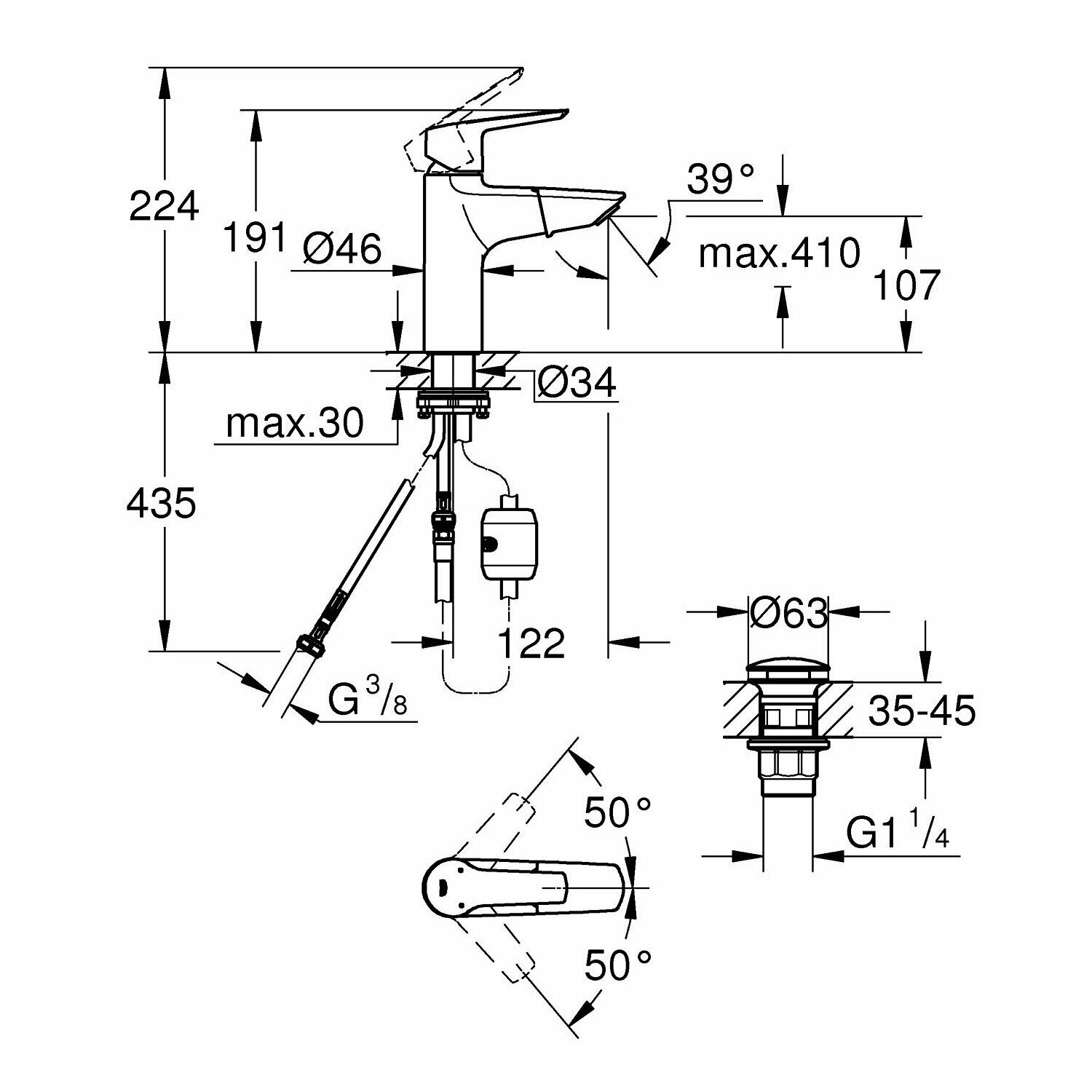 смеситель для раковины GROHE Start M-size выдвижной излив д/клапан хром - фото №2