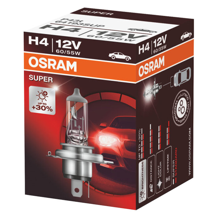 OSRAM 64193SUP Лампа галогенная H4 12/60/55 OSRAM SUPER +30%