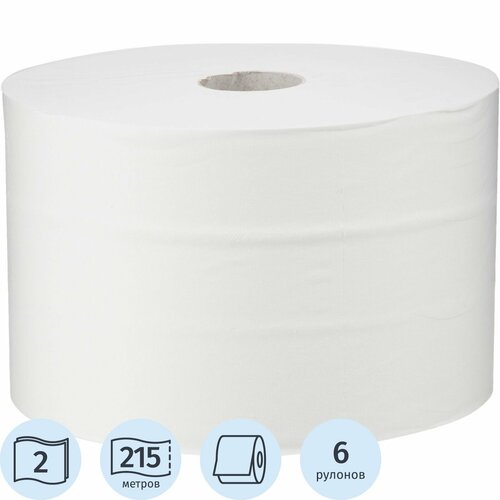 Туалетная бумага Luscan Professional белая двухслойная 215 м (первичная целлюлоза) 6 рул., белый, без запаха