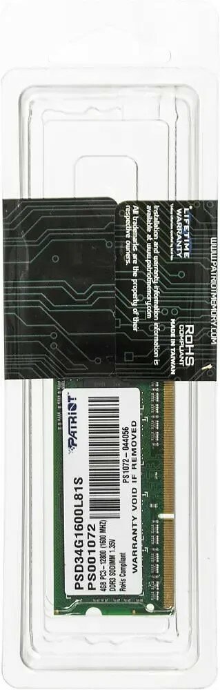 Память DDR3L 4Gb 1600MHz Patriot RTL PC3-12800 CL11 SO-DIMM 204-pin 1.35В dual rank - фото №11