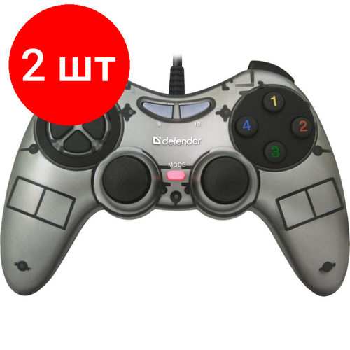 Комплект 2 штук, Геймпад проводной (PC) Defender Zoom USB Xinput (64244), серый геймпад проводной defender game racer turbo rs3 usb для пк ps2