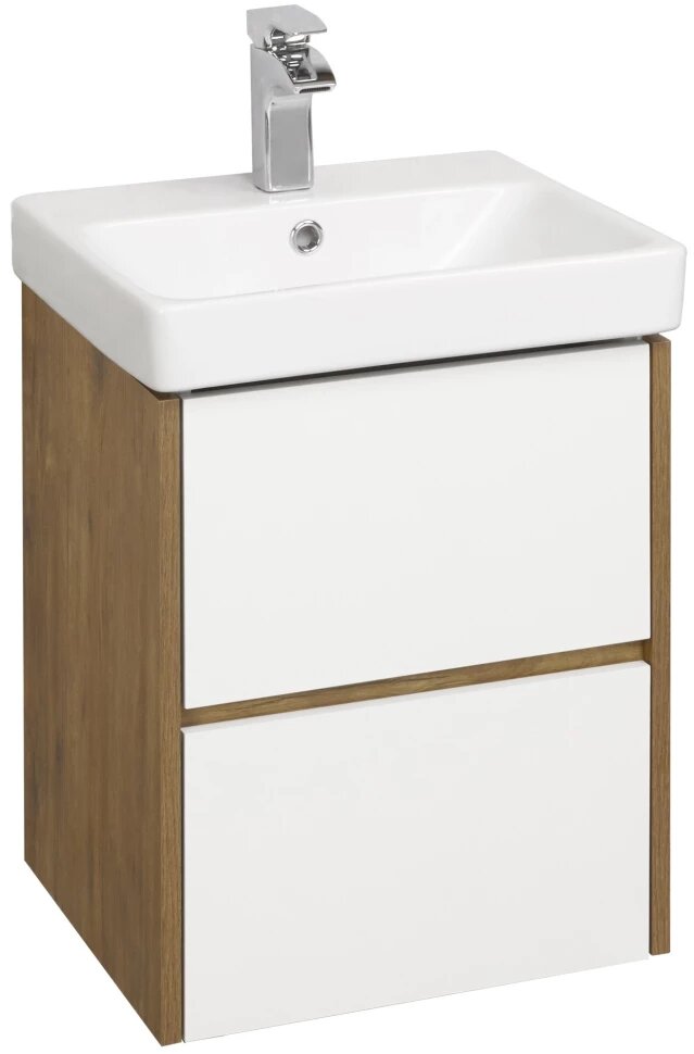 Тумба с раковиной белый глянец/дуб рустикальный 45 см Акватон Сканди 1A2516K0SDZ90