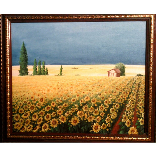 Пейзаж Поле с подсолнухами картина маслом холст 4957 см ручная работа Соснина Татьяна 10000₽