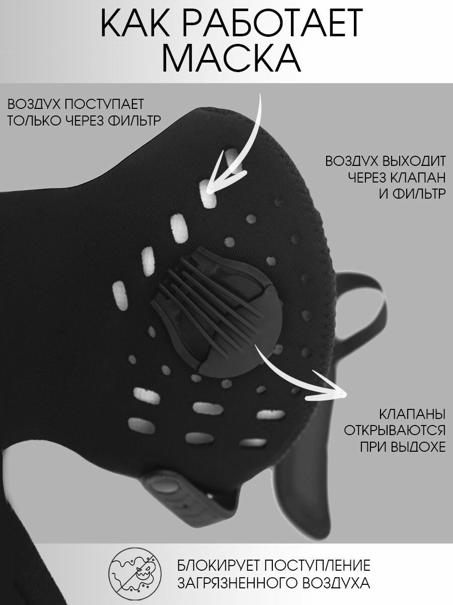 Изображение Маска для бега Ortox, универсальная, тренировочная, неопрен, с фильтром, дышащая, липучка, черная