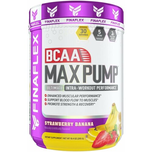 Аминокислоты BCAA (БЦАА), FinaFlex, BCAA Max Pump годен до 30.06.24, 295 г, Клубника и банан