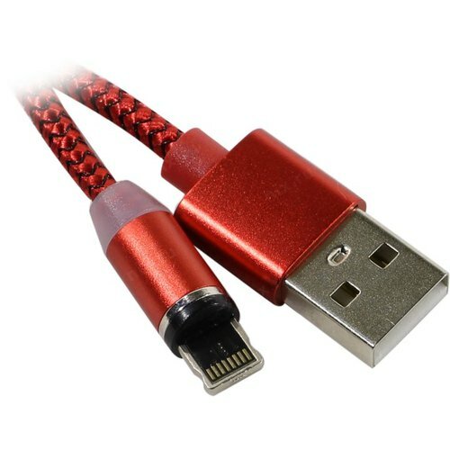 Дата-кабель USB с разъемом 8-pin для Apple 1м, Jet.A JA-DC46 1м красны(опл, USB/lightning, Magnet,2A)