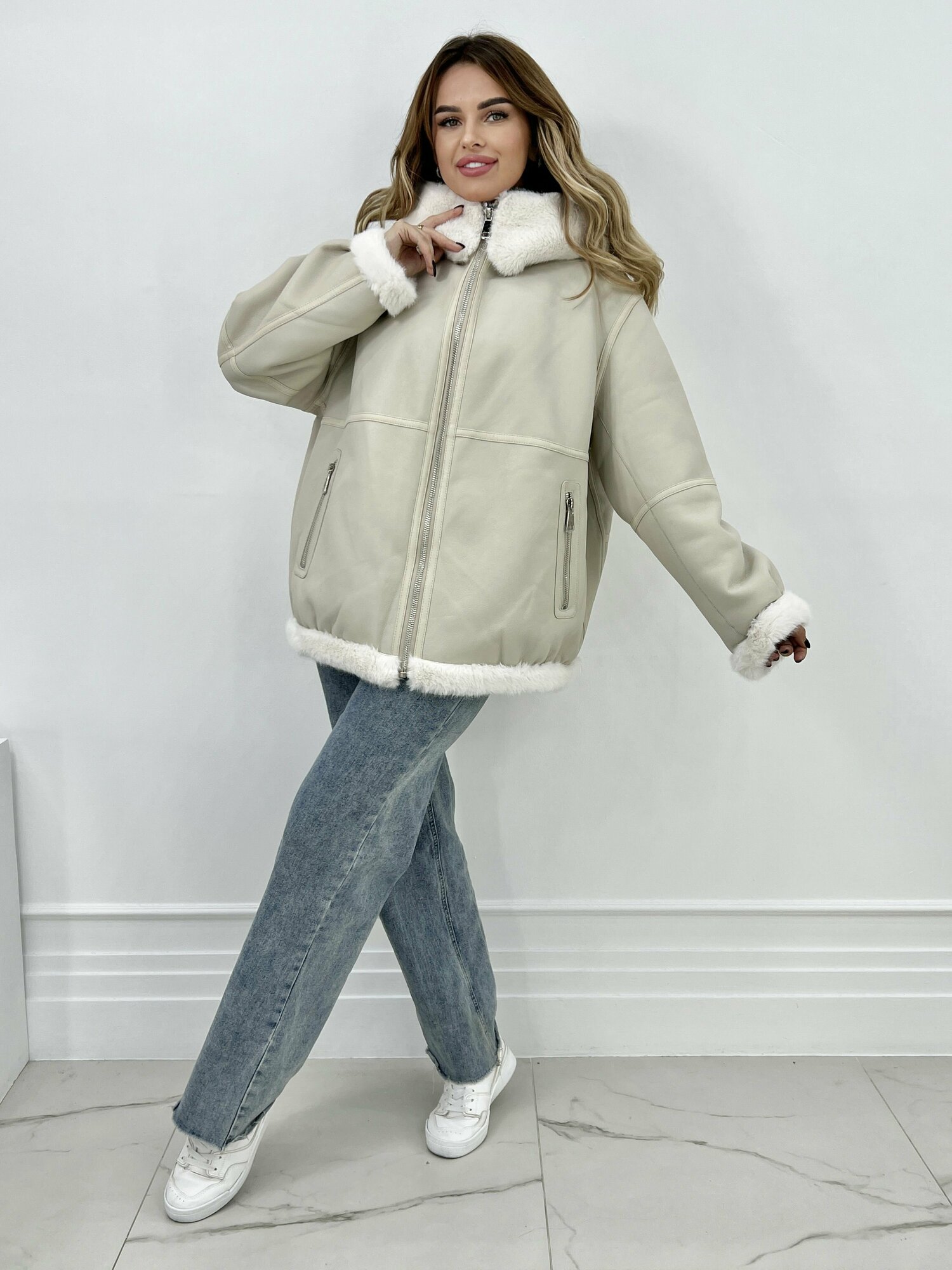 Дубленка кармельстиль,48 размер, цвет черный, женская дубленка авиатор кармельстиль