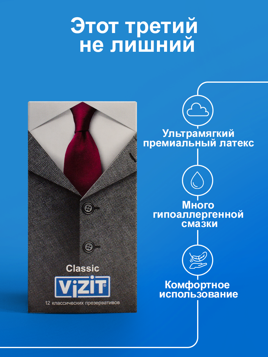 Презервативы VIZIT Classic, классические, 12 шт