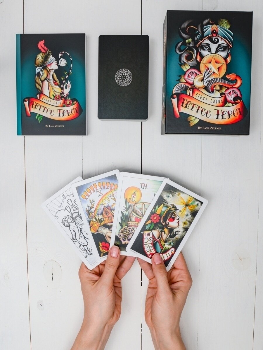 Гадальные Карты таро татуировка 8 монет Набор с книгой/ EIGHT COINS' TATTOO TAROT Англоязычные