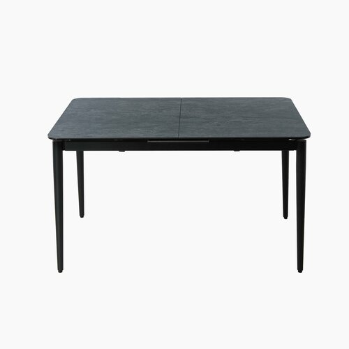 Стол Тааль 130+30*80 см темная столешница керамика на стекле, ножки металл (черный)