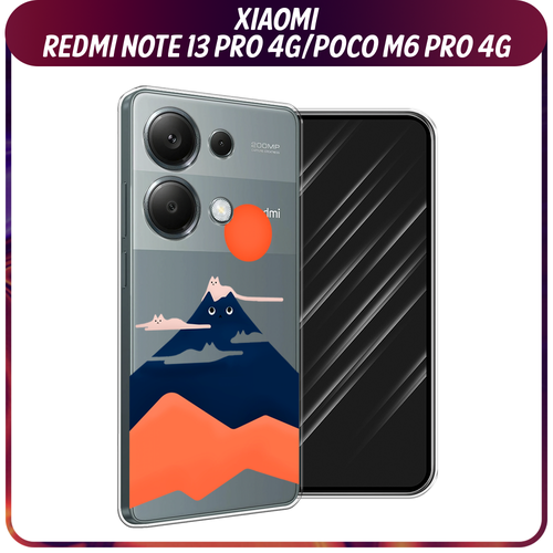 Силиконовый чехол на Xiaomi Redmi Note 13 Pro 4G/Poco M6 Pro 4G / Сяоми Редми Нот 13 Про 4G/Поко М6 Про 4G Кот-гора, прозрачный чехол кожаный xiaomi redmi note 13 pro 4g poco m6 pro 4g чехол на редми ноте 13 про поко м6 про с защитой камеры геометрия черный