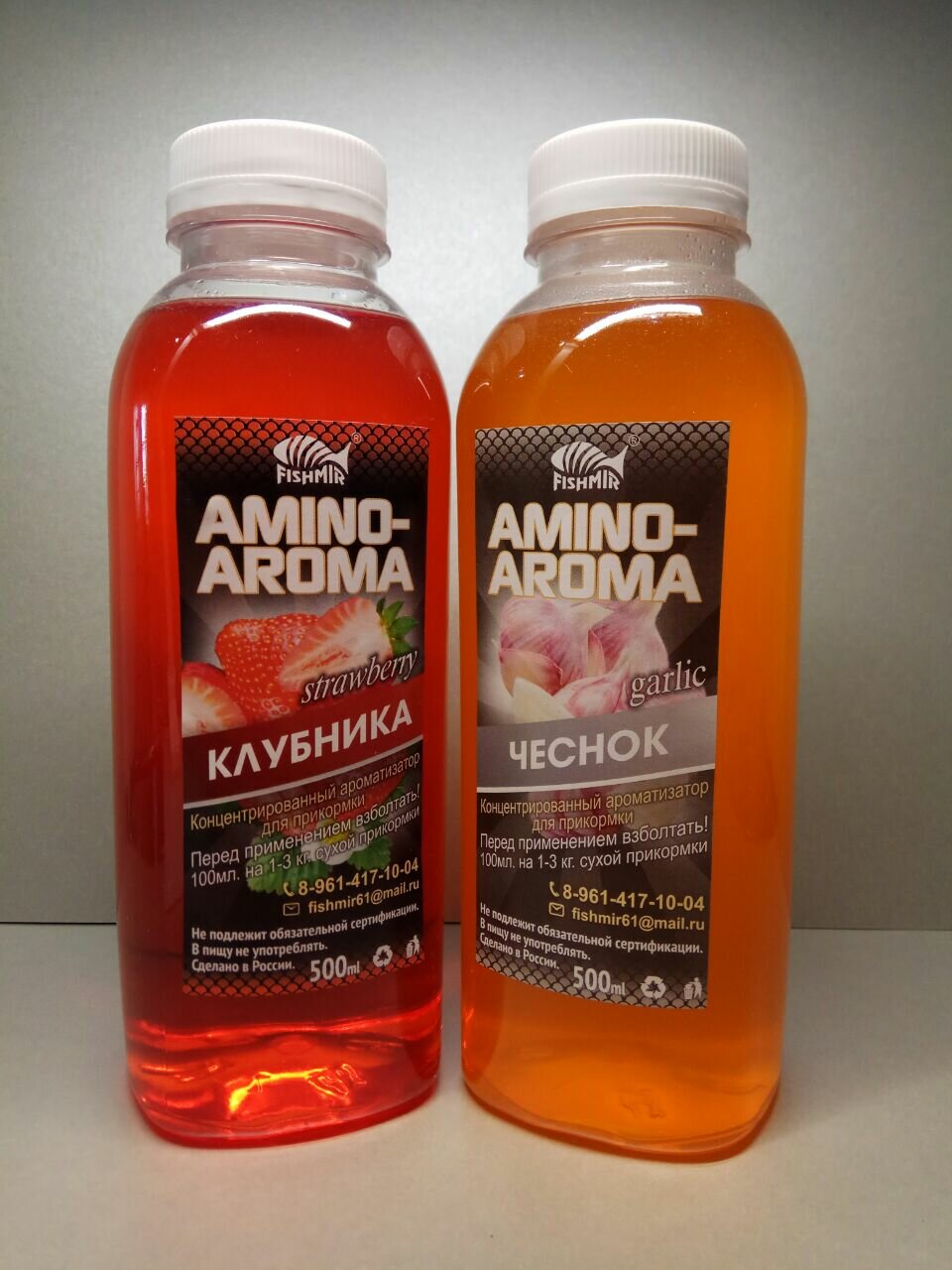 "Клубника" и "чеснок" набор ароматизаторов для прикормки 2 флакона по 500 мл AMINO AROMA от FISHMIR
