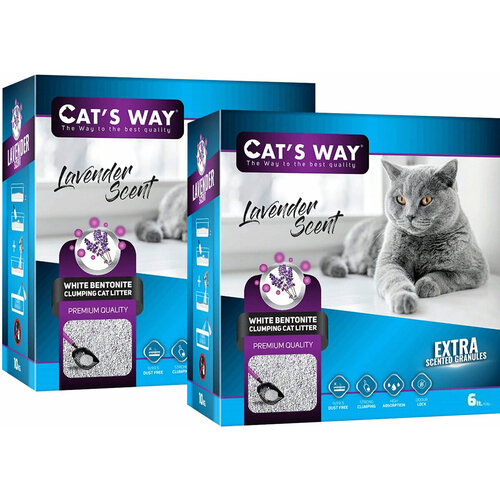 CAT'S WAY LAVANDER наполнитель комкующийся для туалета кошек с фиолетовыми гранулами и ароматом лаванды (6 + 6 л)
