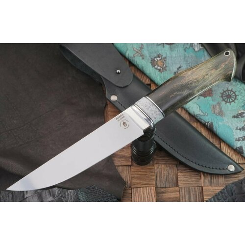 фото Нож ратник н-01а, сталь bohler n690, рукоять стабилизированная карельская береза, серый камень