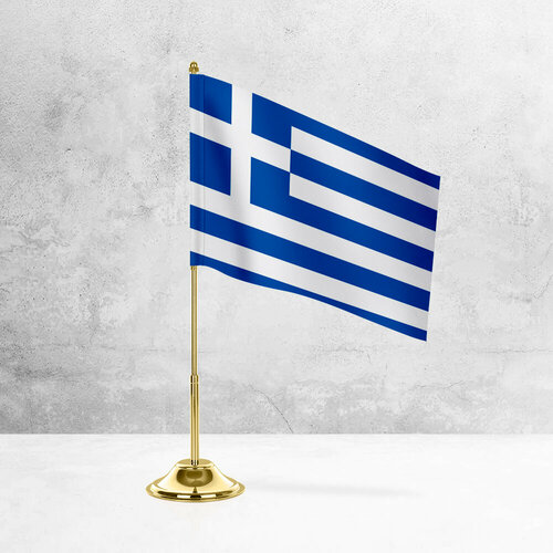 Настольный флаг Греции на металлической подставке под золото