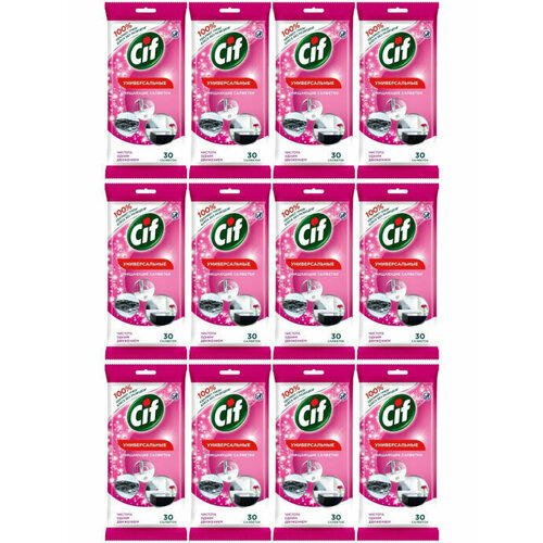 Cif Влажные салфетки для очищения поверхностей Универсальные 30 штук в упаковке 12 уп 3663₽