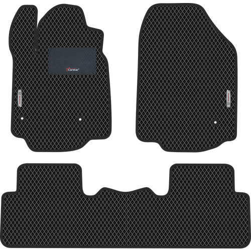 фото Автомобильные коврики eva для honda pilot ii (2008-2015), с каучуковым подпятником и 2 эмблемами honda, чёрные с чёрным кантом, ячейка - ромб carstar