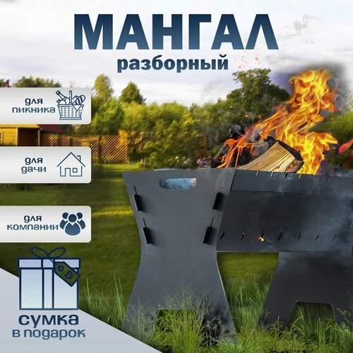 Мангал Пикник с сумкой разборный, 53х33х40 см / складной / походный / FIRE-HOUSE