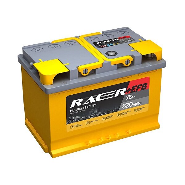 Аккумулятор автомобильный RACER +EFB L3.1 78Ah 820A ПП (278х175х190) L3 278x175x190