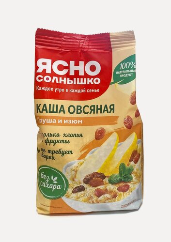 Изображение товара Упаковка из 6 штук Каша Ясно солнышко НК овсяная Груша и изюм пак 300г