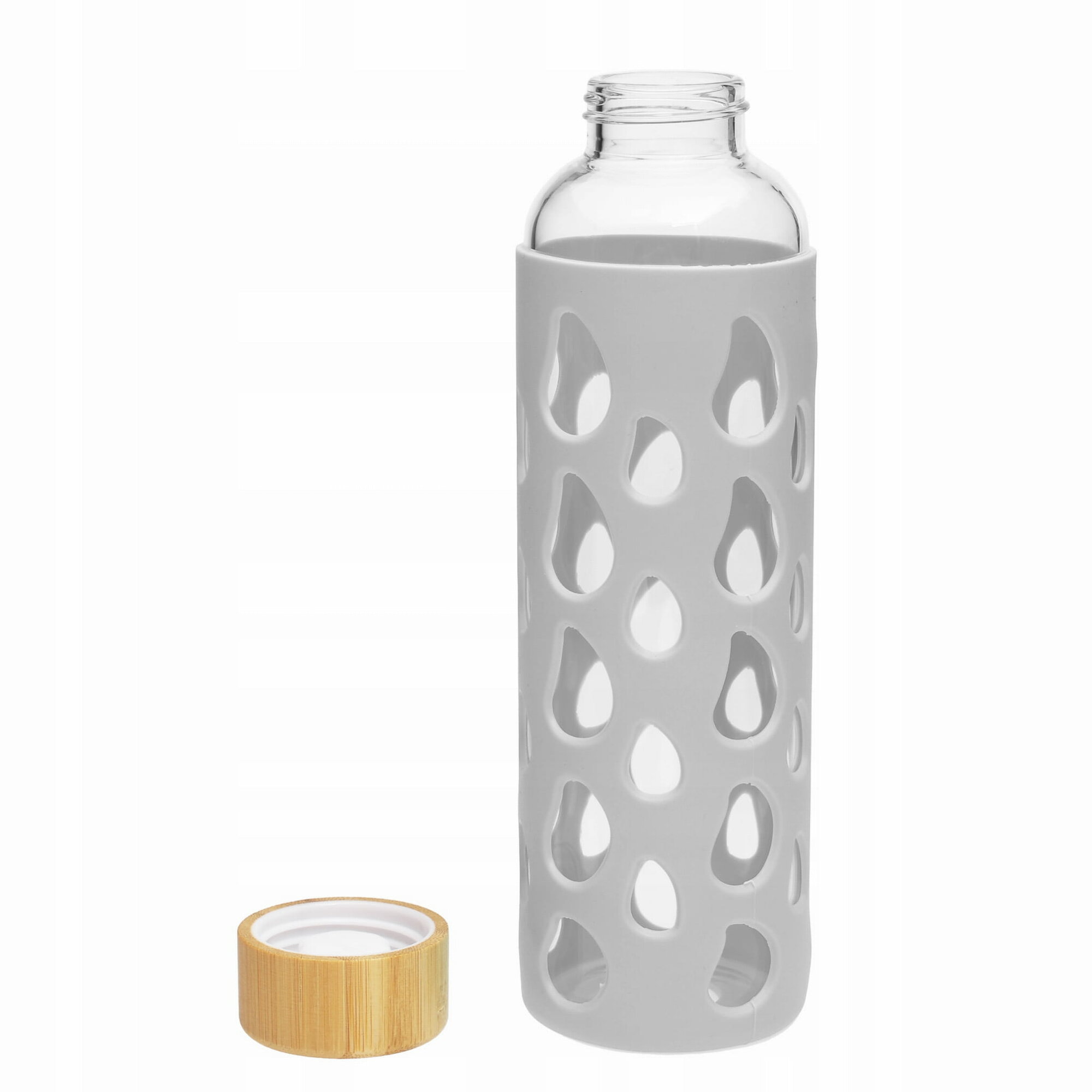 Бутылка для воды 550 мл. Kamille KM 9023 стеклянная в силиконовом чехле (9023 / 0,55 л. / серый)