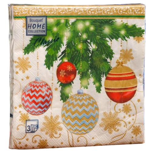 Салфетки бумажные Home Collection, Classic, Елочные украшения-2, 3 слоя, 33 см х 33 см, 20 шт