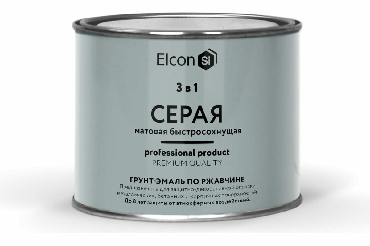 Elcon Быстросохнущая грунт-эмаль 3 в 1 по ржавчине/ краска по металлу серая 04 кг 00-00462646