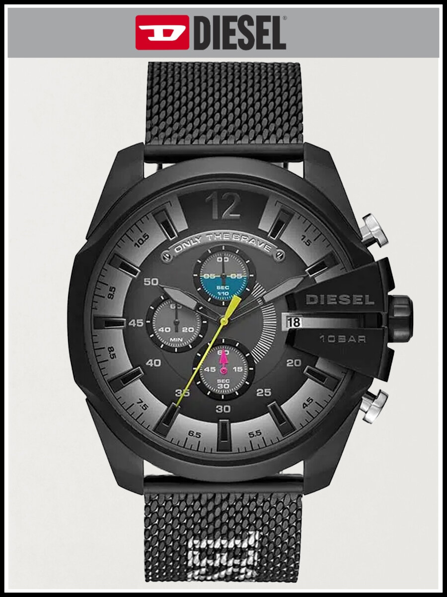 Мужские кварцевые наручные часы черные Diesel с хронографом