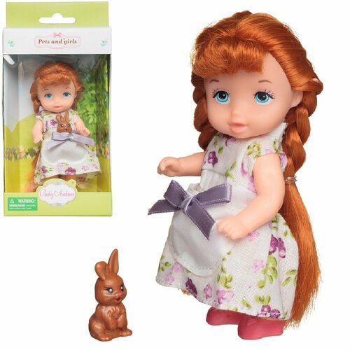 Кукла-мини Baby Ardana серия Питомец шатенка с косами с коричневым кроликом 11 см - Junfa Toys [A593/коричневыйкролик]