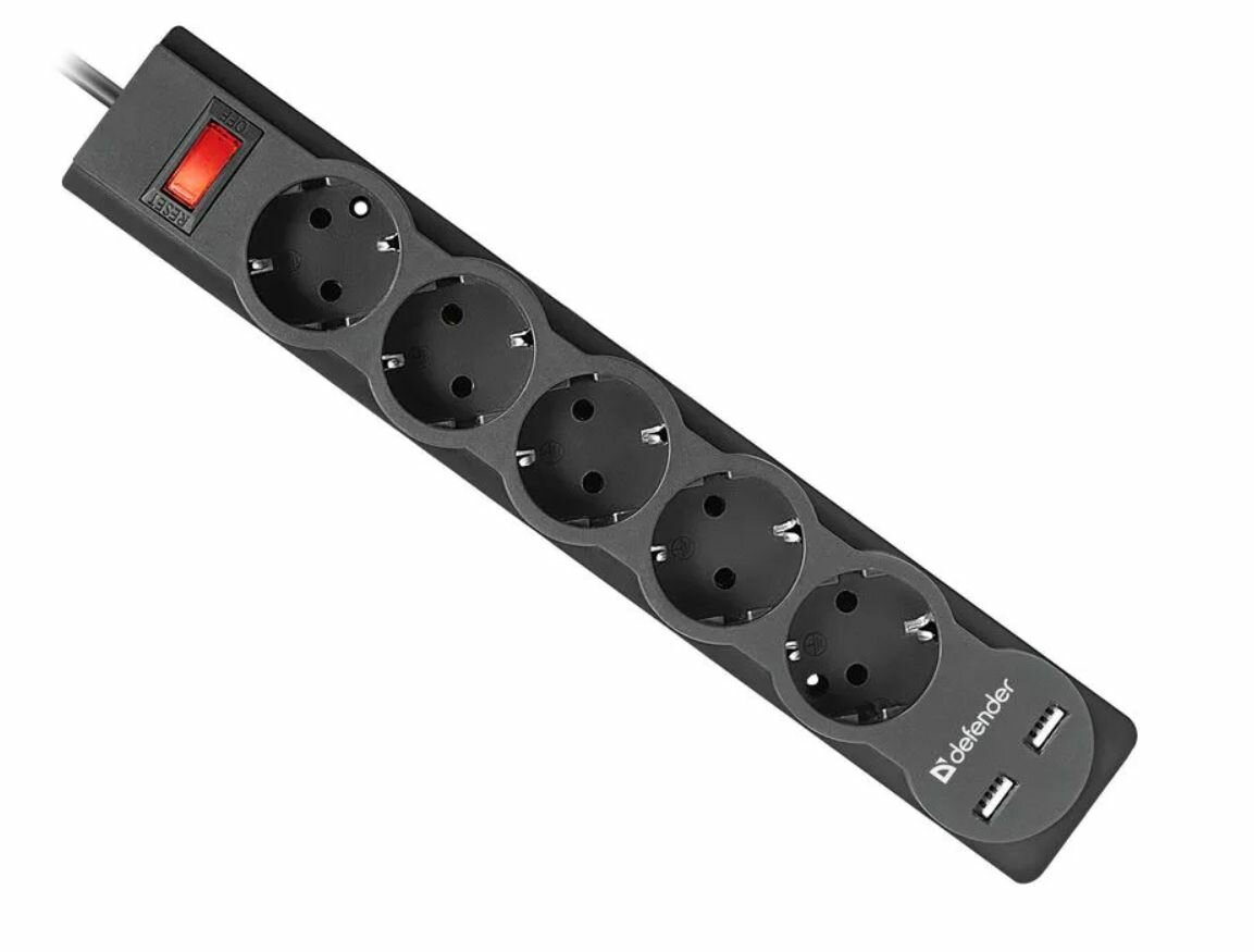 Сетевой фильтр DEFENDER DFS 751 1,8м Black (99751), официальная гарантия