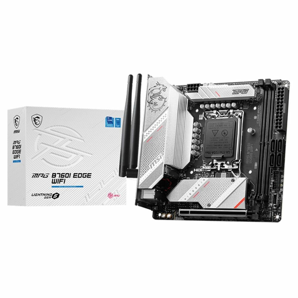 MSI Материнская плата MSI MPG B760I EDGE WIFI B760, LGA1700, 2x DDR5, 1PCI-Ex16, 2M.2, 4SATA, 3USB3.2, Gen2(2C+1A), ,6USB3.2 MPG B760I EDGE WIFI