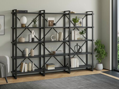 Изображение товара Стеллаж Айсберг Лофт 240х182-4 черный/северное дерево темное