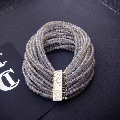 Браслет Mia Diva многорядный, лабрадорит, размер 15 см, серебристый, серый