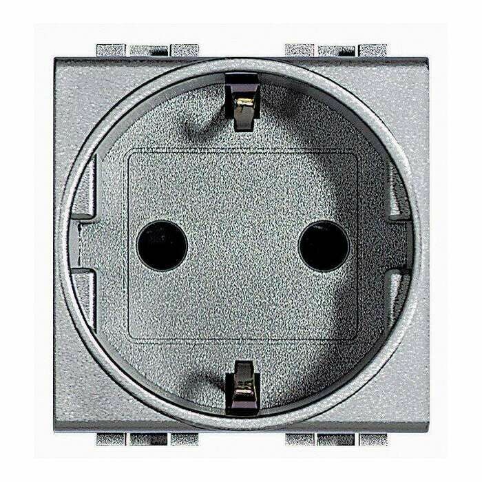 фото Розетка BTicino LIVING LIGHT, скрытый монтаж, с заземлением, со шторками, алюминий, NT4141